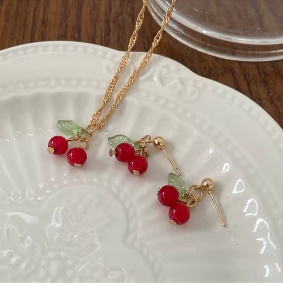 Anthropologie Petite Cherry Red Gold Set - Picture 1 of 15